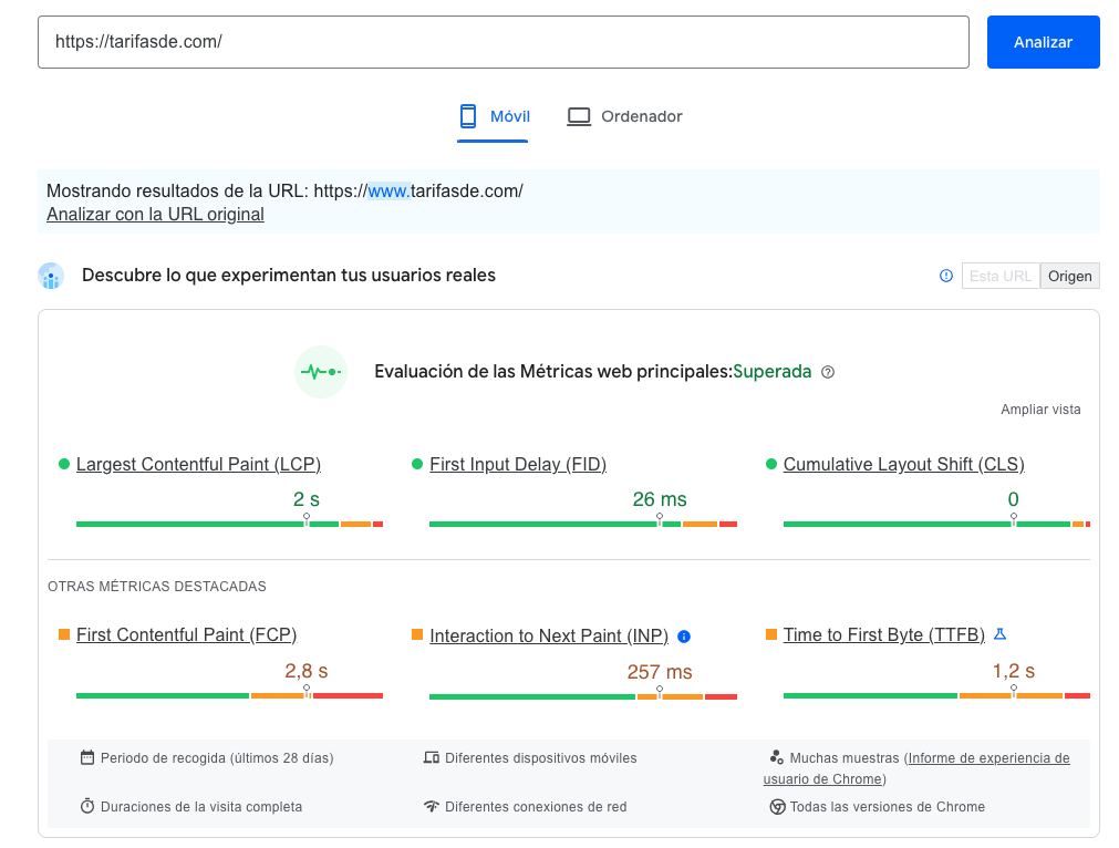 Análisis de carga web con PageSpeed Insights
