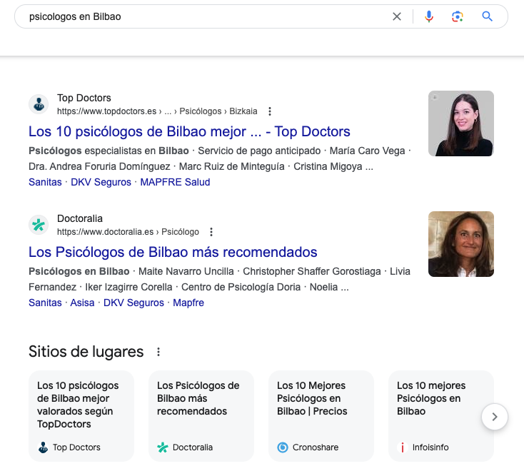 búsqueda en Google para psicólogos en Bilbao