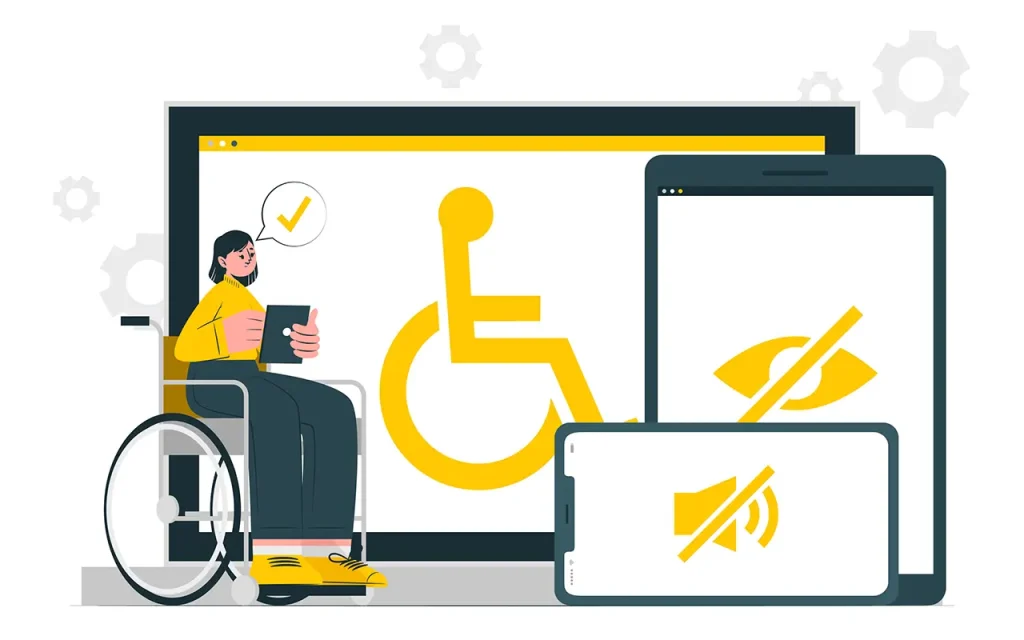persona en silla de ruedas viendo una web con accesibilidad web WCAG 2.2