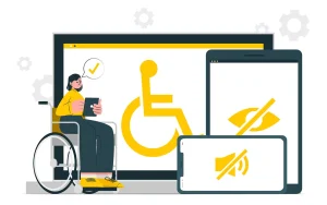 persona en silla de ruedas viendo una web con accesibilidad web WCAG 2.2